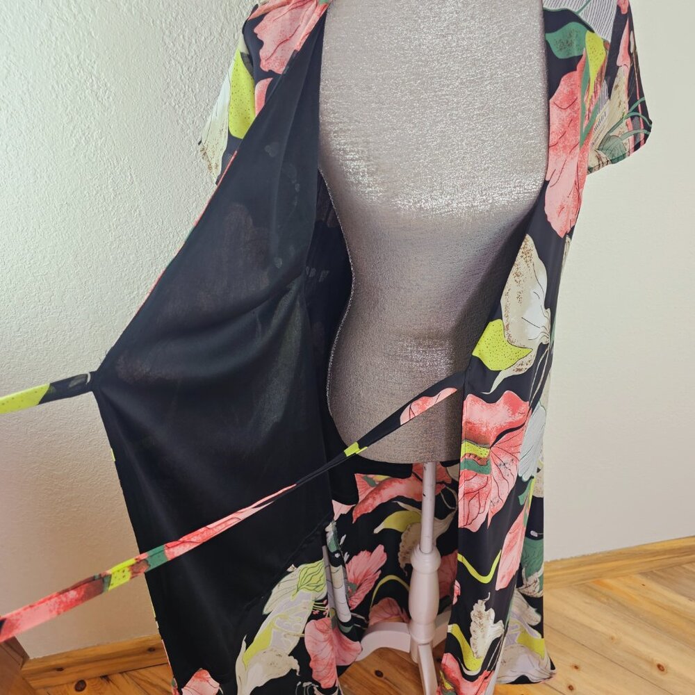 Catch Stitch Floral Tie Front Long Duster - Picture 3 of 10